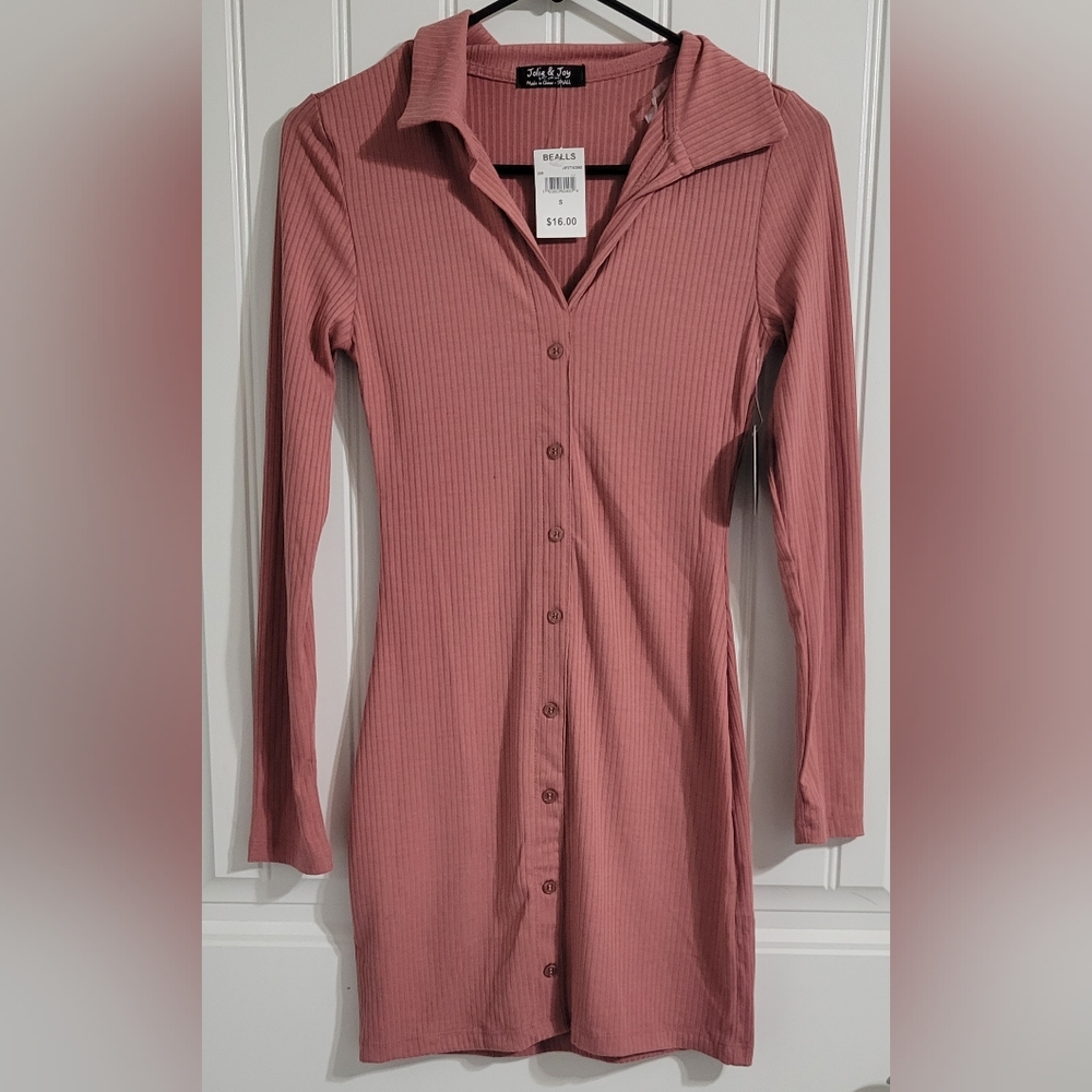 JOLIE AND JOY Juniors Long Sleeved Button Up Dress Color Mauve Size Small